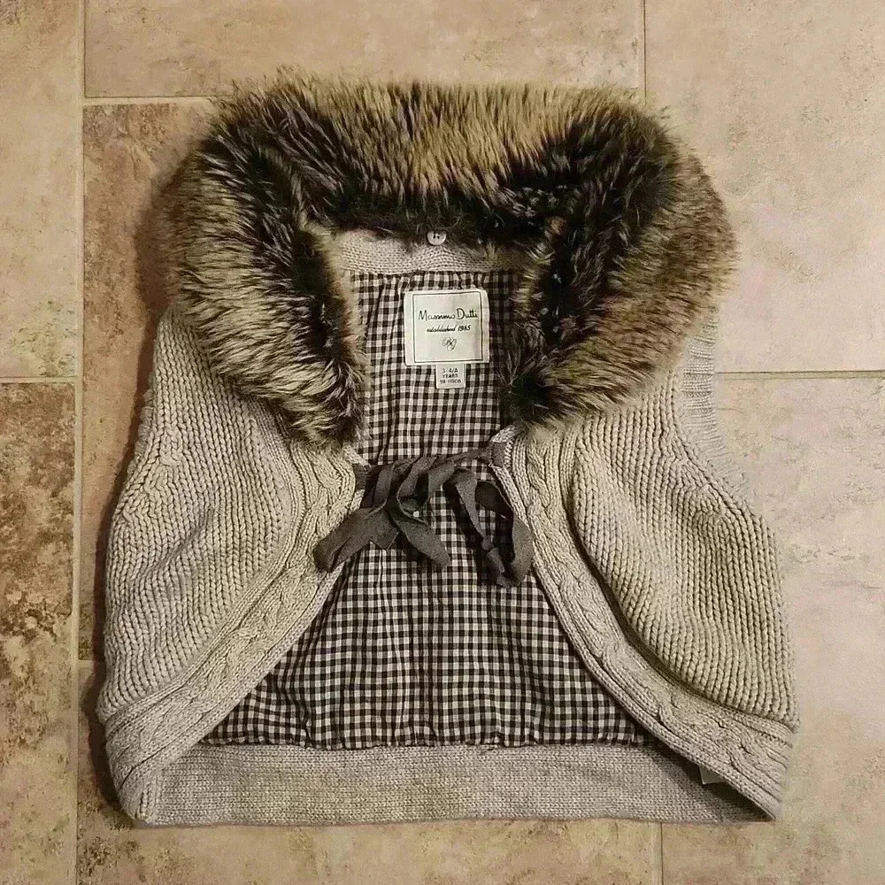 Massimo Dutti Sweater Vest with Faux Fur Trim
